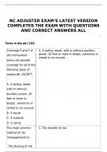 NC ADJUSTER EXAM'S LATEST VERSION  COMPLETES THE EXAM WITH QUESTIONS  AND CORRECT ANSWERS
