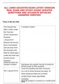 ALL LINES ADJUSTER EXAM LATEST VERSION  REAL EXAM AND STUDY GUIDE UPDATED  QUESTIONS AND ACCURATE DETAILED  ANSWERS VERIFIED