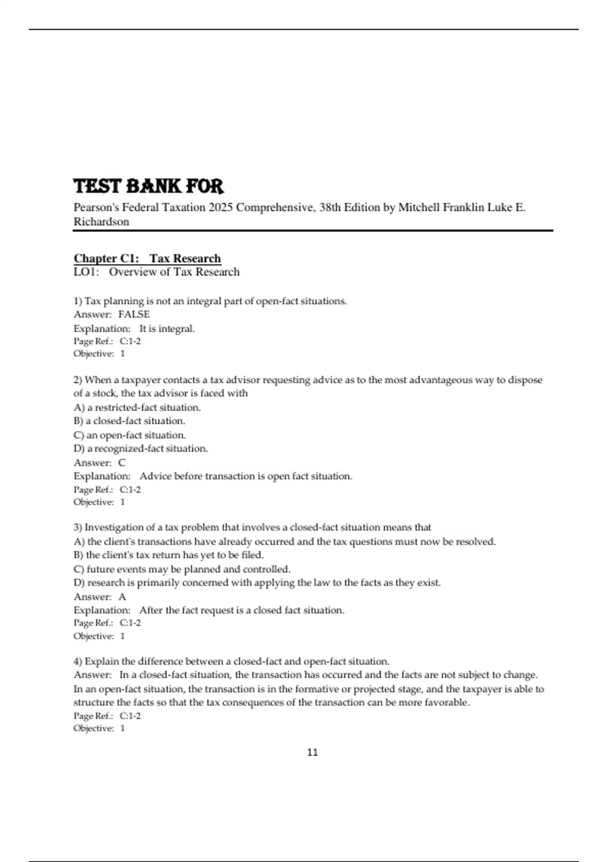 Test Bank For Pearson's Federal Taxation 2025 Comprehensive, 38th ...