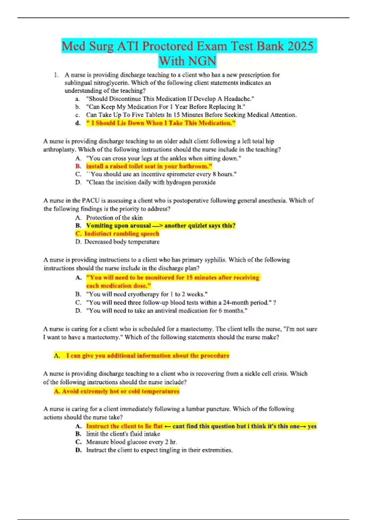 ATI MEDICAL SURGICAL PROCTORED EXAM 2025 WITH NGN QUESTIONS AND CORRECT ...