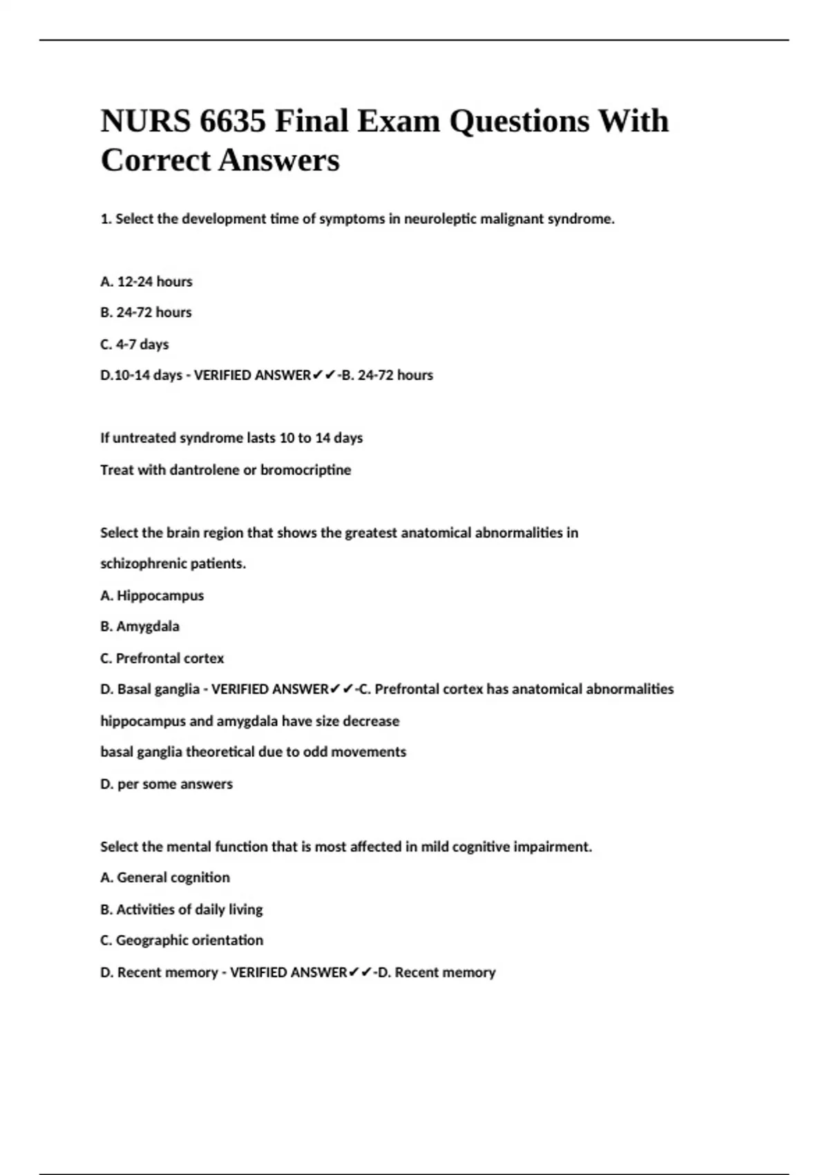 NURS 6635 Final Exam Questions With Correct Answers - NURS 6635 - Stuvia US