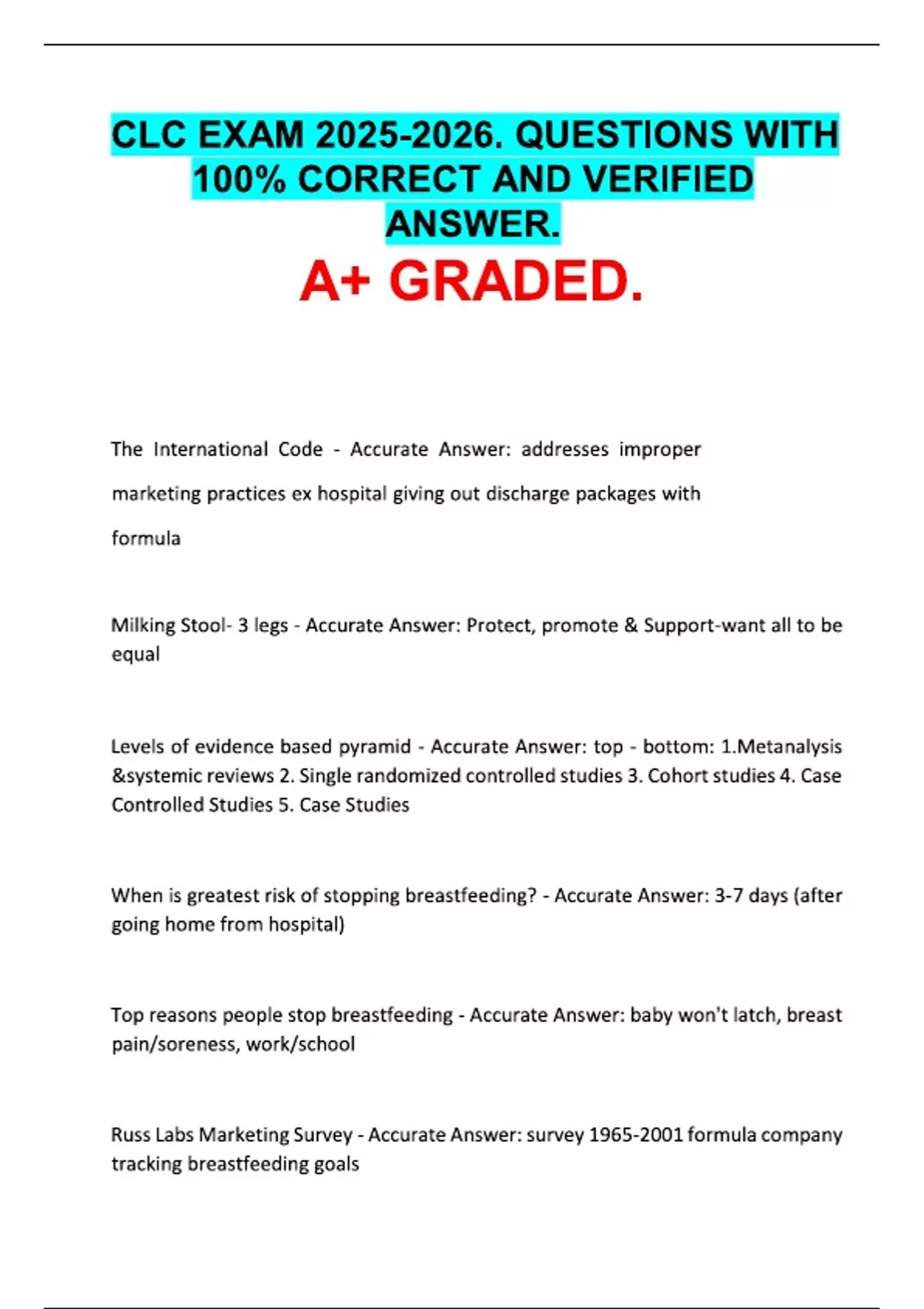 CLC EXAM . QUESTIONS WITH 100% CORRECT AND VERIFIED ANSWER. A+ GRADED ...