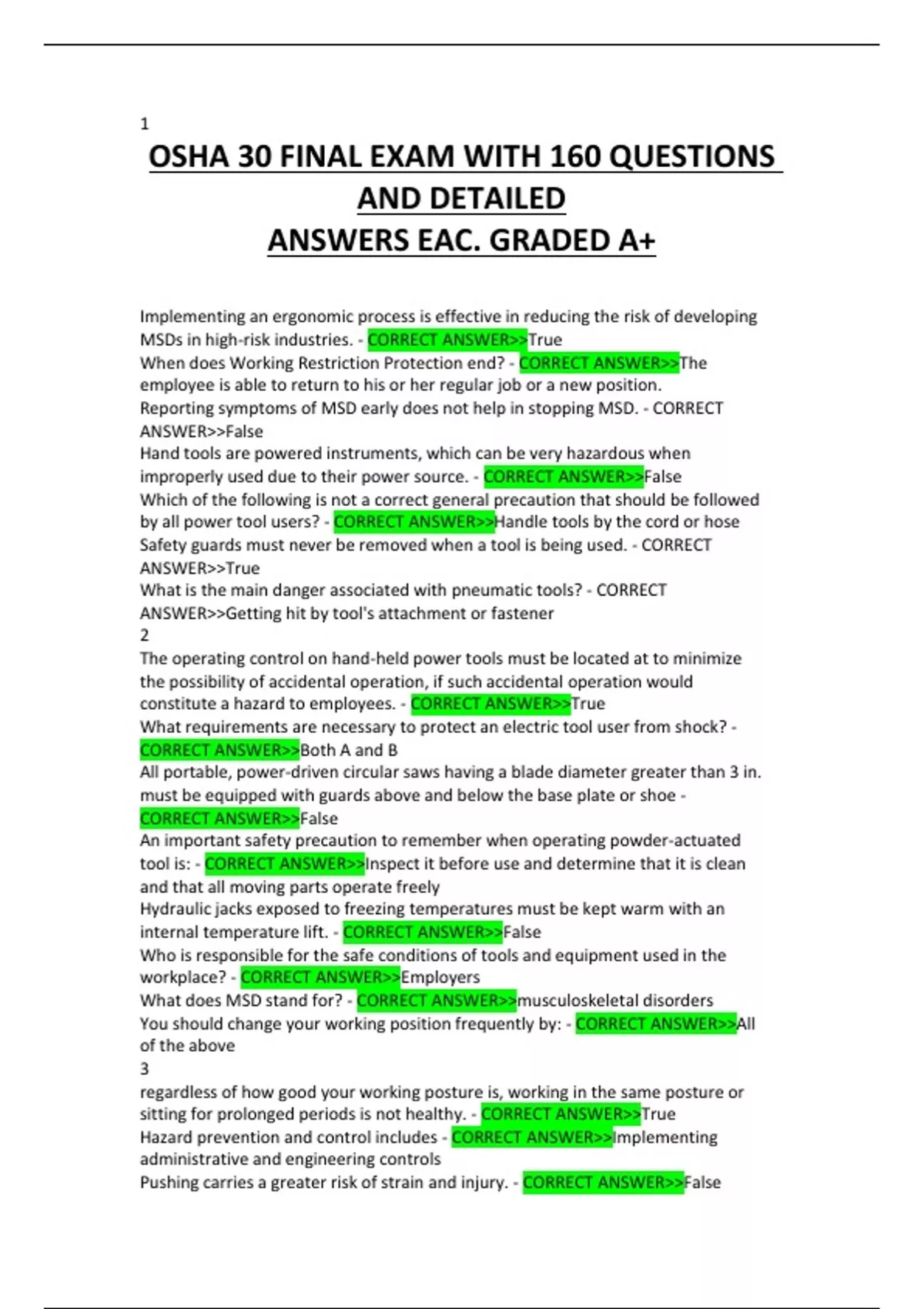 OSHA 510 TEST EXAM/ OSHA 510 STUDY GUIDE RECENT AND MOST COMPLETE ...