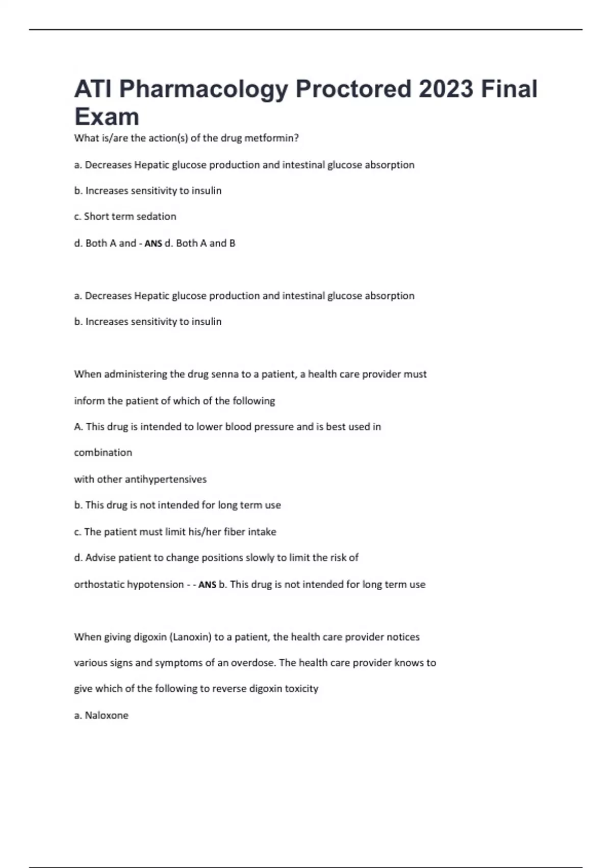 ATI Pharmacology Proctored 2023 Final Exam. 70 Questions and answers ...