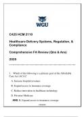 HCM 2110 &lpar;C425 HEALTHCARE DELIVERY SYSTEMS&comma;REGULATION & COMPLIANCE&rpar; FA EXAM