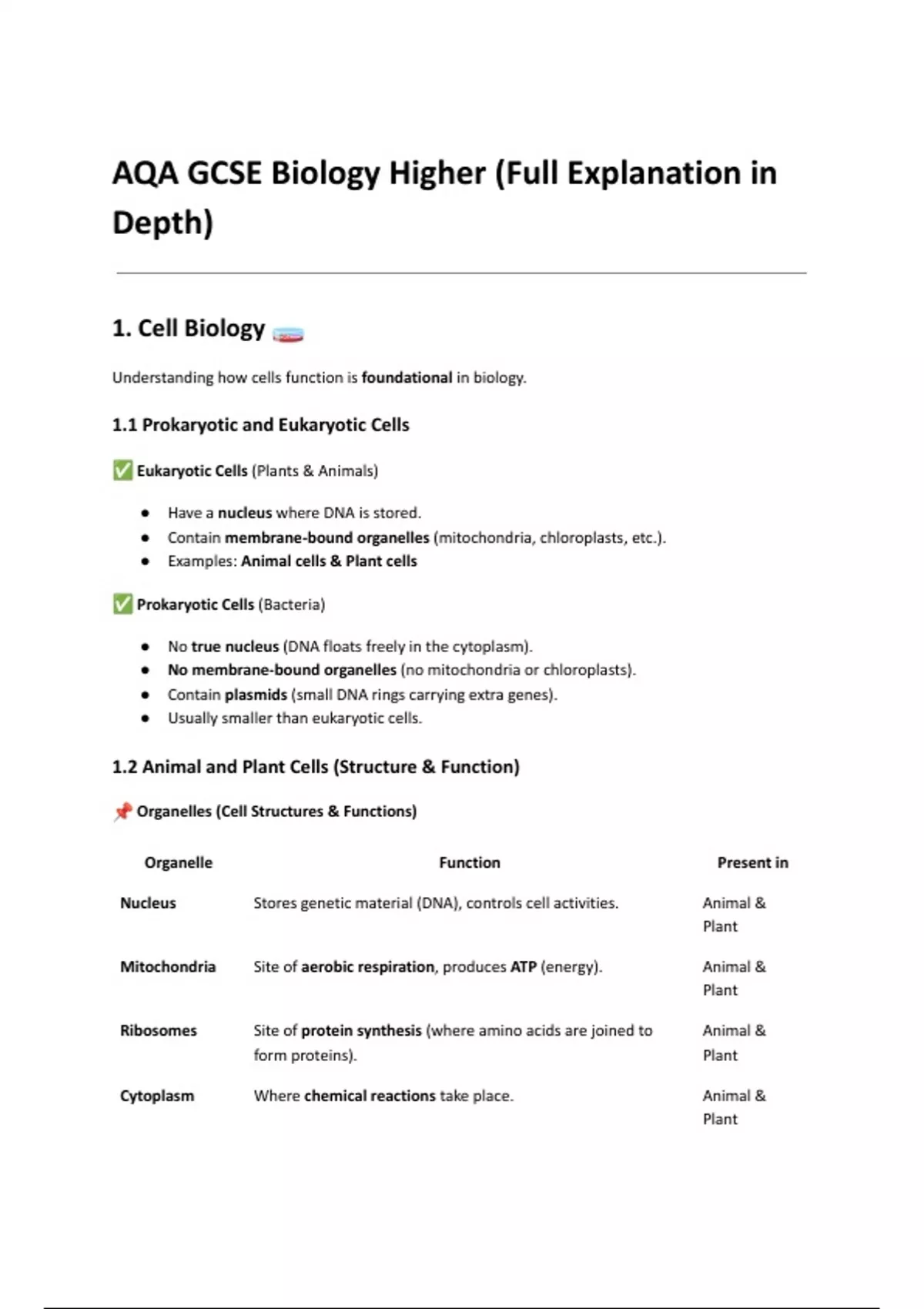 Summary Biology AQA GCSE Revision Notes - Science - Stuvia UK