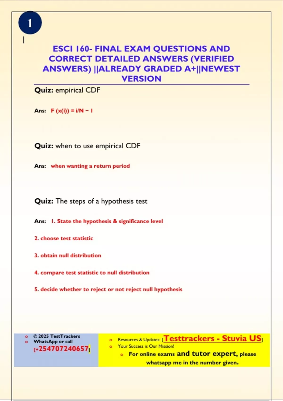 ESCI 160- FINAL EXAM QUESTIONS AND CORRECT DETAILED ANSWERS (VERIFIED ...