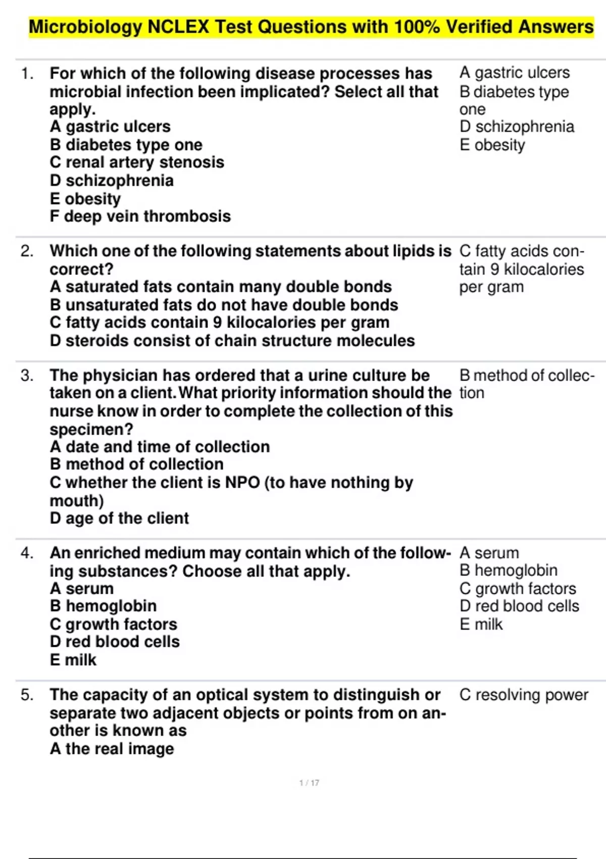 Microbiology NCLEX Test Questions with 100% Verified Answers ...