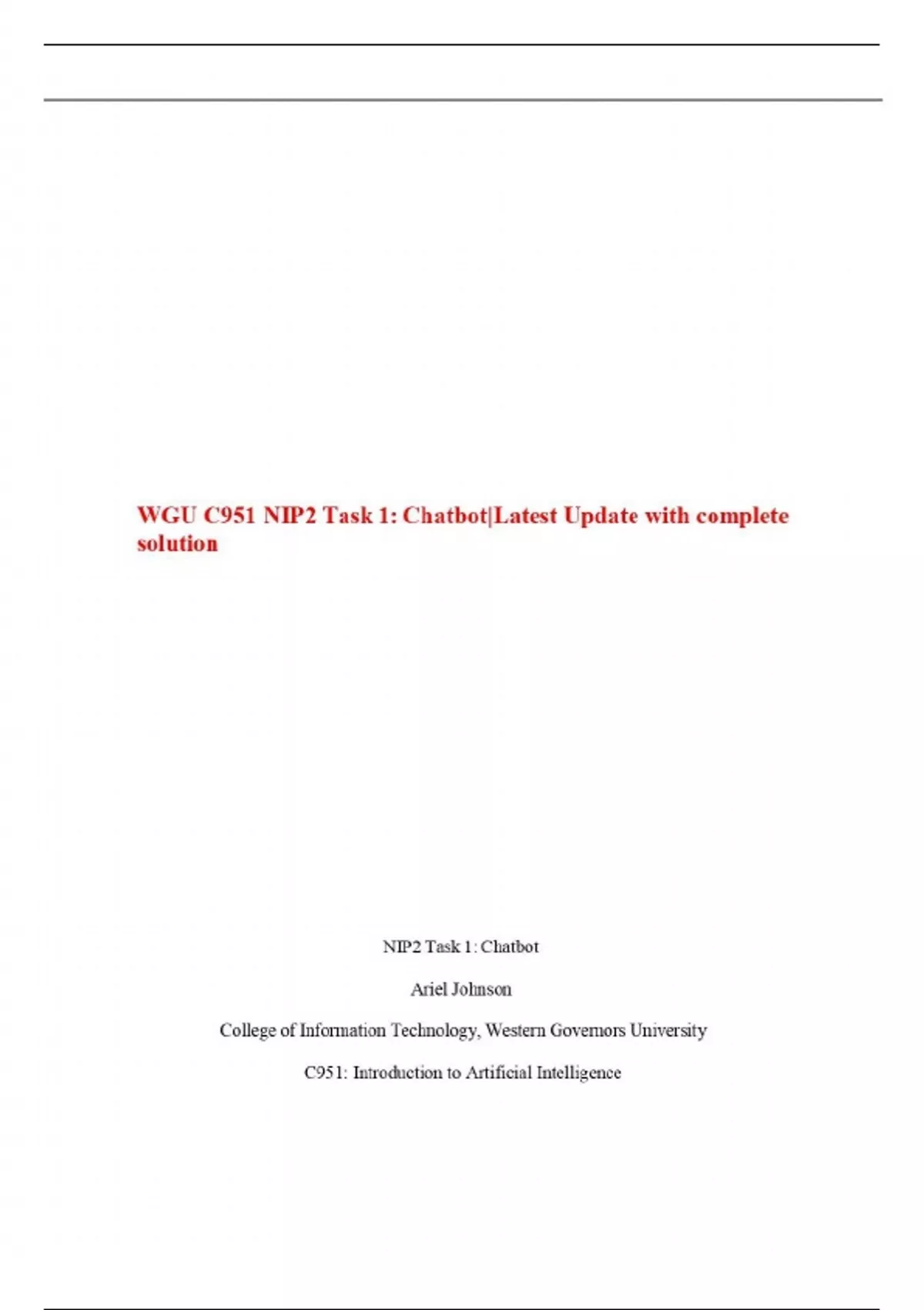 WGU C951 NIP2 Task 1: Chatbot|Latest Update with complete solution - IT ...