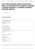 AAA FOOD HANDLER CERTIFICATION EXAM 2025 &vert; ALL QUESTIONS AND CORRECT ANSWERS &vert; ALREADY GRADED A&plus; &vert; VERIFIED ANSWERS &vert; UPDATED VERSION