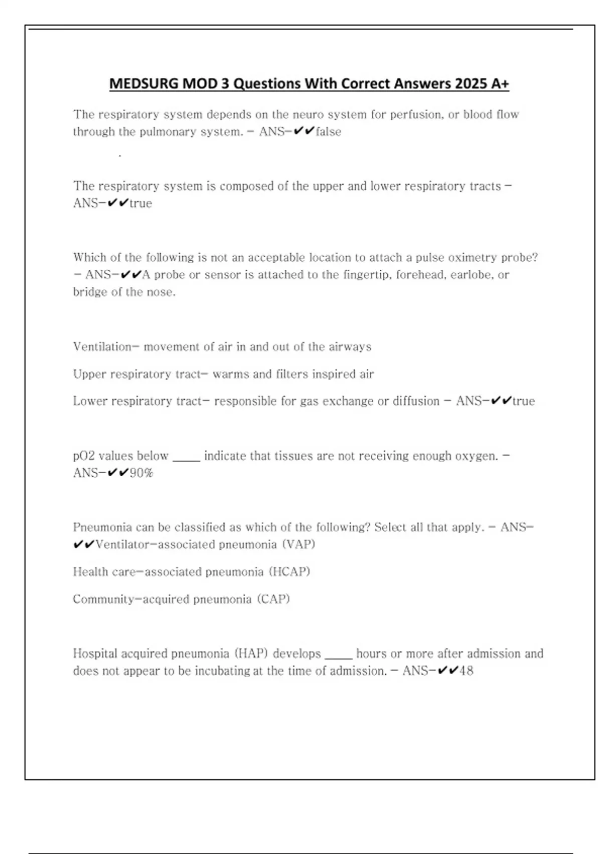 MEDSURG MOD 3 Questions With Correct Answers 2025 A+ - MEDSURG MOD 3 ...