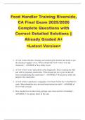 Food Handler Training Riverside&comma;  CA Final Exam 2025&sol;2026  Complete Questions with  Correct Detailed Solutions &vert;&vert;  Already Graded A&plus;  <Latest Version> 