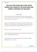 AHA ACLS POST EXAM AND STUDY GUIDE EXAMS WITH COMPLETE 350 QUESTIONS AND CORRECT ANSWERS JUST RELEASED
