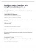 Bank Secrecy Act &lpar;questions with complete solutions&rpar; graded A&plus;