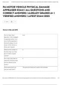 PA MOTOR VEHICLE PHYSICAL DAMAGE APPRAISER EXAM &vert; ALL QUESTIONS AND CORRECT ANSWERS &vert; ALREADY GRADED A&plus; &vert; VERIFIED ANSWERS &vert; LATEST EXAM 2025