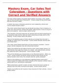 Mastery Exam&comma; Car Sales Test Coloradom - Questions with Correct and Verified Answers