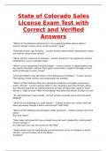 State of Colorado Sales License Exam Test with Correct and Verified Answers
