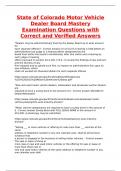 State of Colorado Motor Vehicle Dealer Board Mastery Examination Questions with Correct and Verified Answers