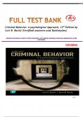 Test Bank for Criminal Behavior&colon; A psychological Approach&comma; 12th Edition by Curt R&period; Bartol &vert; 9780136707332 &vert; All Chapters 1-16 are covered &vert; LATEST