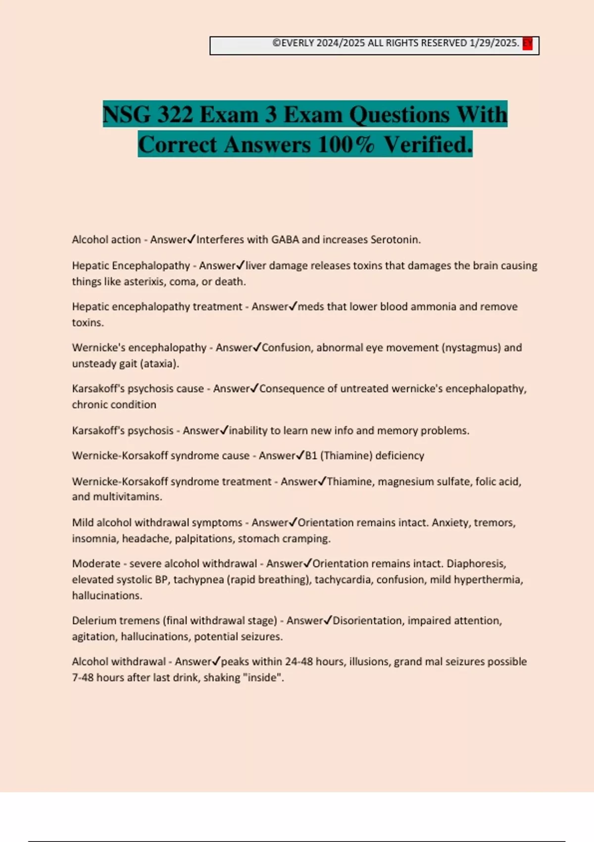NSG 322 Exam 3 Exam Questions With Correct Answers 100% Verified. - NSG ...
