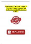 Mental Health CMS Exam Version 3 &vert;&vert; &lpar;New 2025 Update&rpar; Questions and Verified Answers &vert;&vert; 100&percnt; Correct &vert;&vert; Grade A