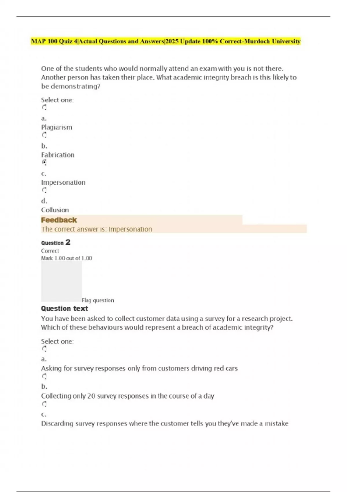 MAP 100 Quiz 4|Actual Questions and Answers|2025 Update 100% Correct ...