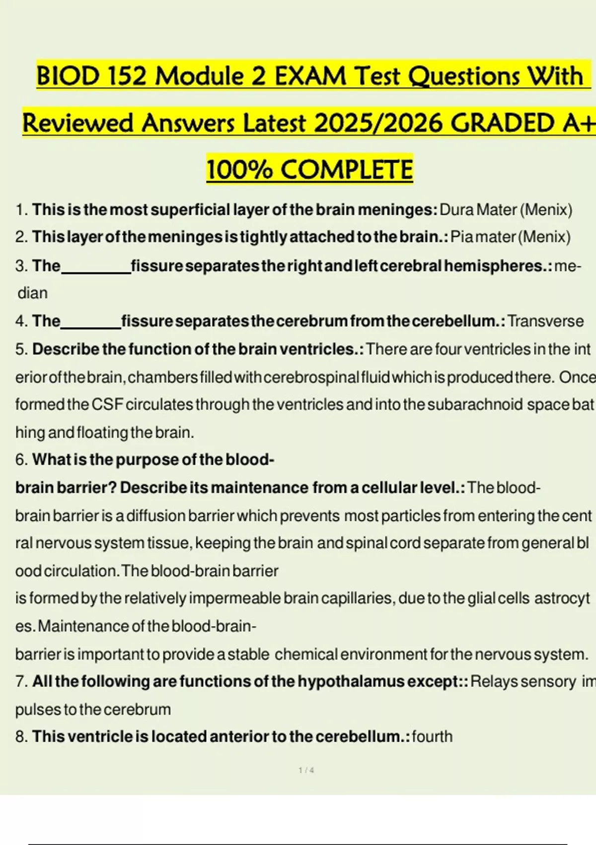 BIOD 152 Module 2 EXAM Test Questions With Reviewed Answers Latest 2025 ...