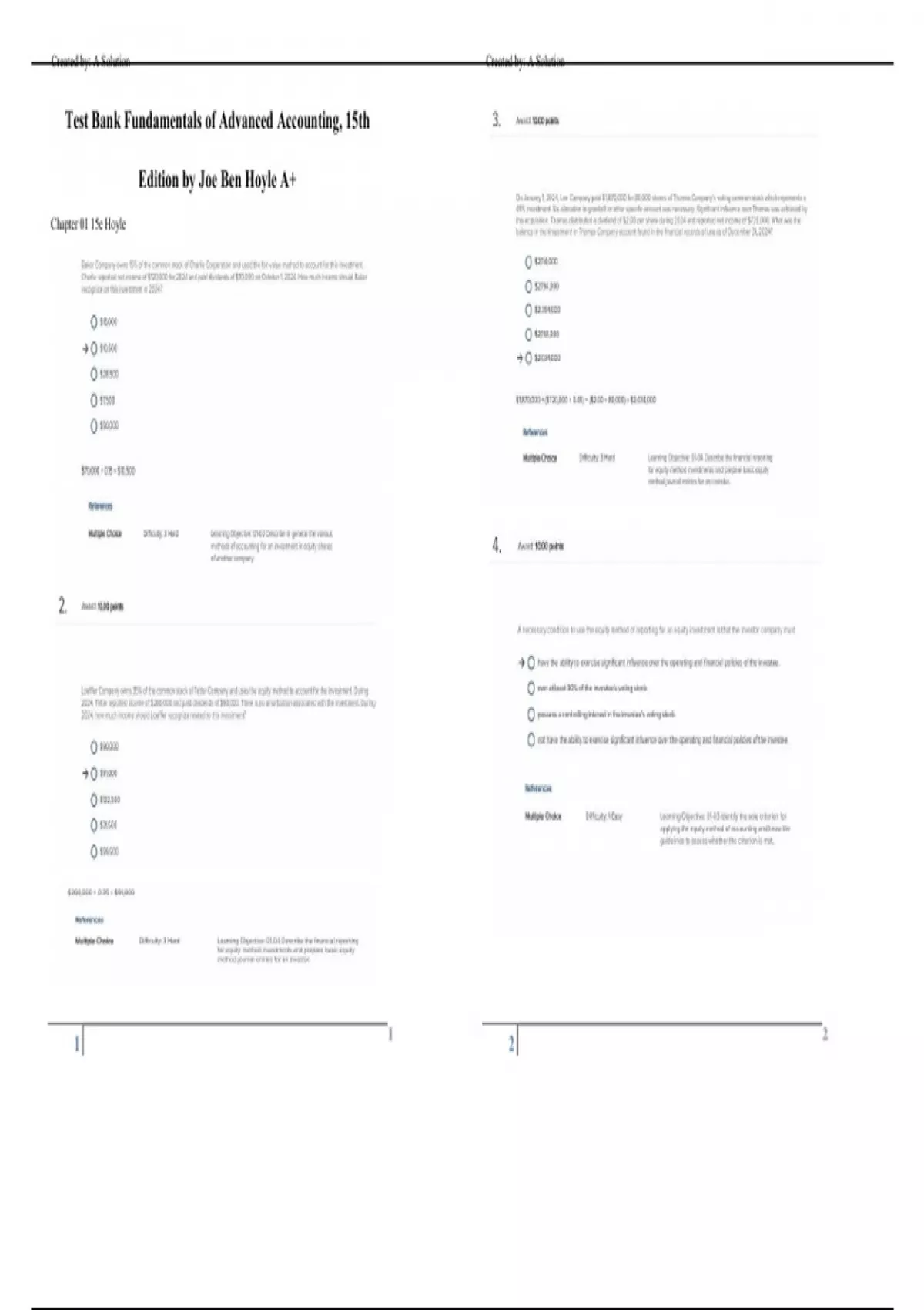 Test Bank Fundamentals of Advanced Accounting, 15th Edition by Joe Ben ...