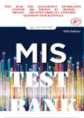 TEST  BANK FOR  MANAGEMENT INFORMATION  SYSTEMS&comma;  10th  EDITION  BY  &lpar;  BIDGOLI&comma; WITH CORRECTLY ANSWERED QUESTIONS WITH RATIONALE ISBN&period;&period;&period;9780357418697