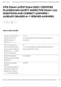 CPSI EXAM LATEST EXAM 2025 &vert; CERTIFIED PLAYGROUND SAFETY INSPECTOR EXAM &vert; ALL QUESTIONS AND CORRECT ANSWERS &vert; ALREADY GRADED A&plus; &vert; VERIFIED ANSWERS