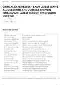 CRITICAL CARE HESI EXIT EXAM LATEST EXAM &vert; ALL QUESTIONS AND CORRECT ANSWERS &lpar;GRADED A&plus;&rpar; &vert; LATEST VERSION &vert; PROFESSOR VERIFIED