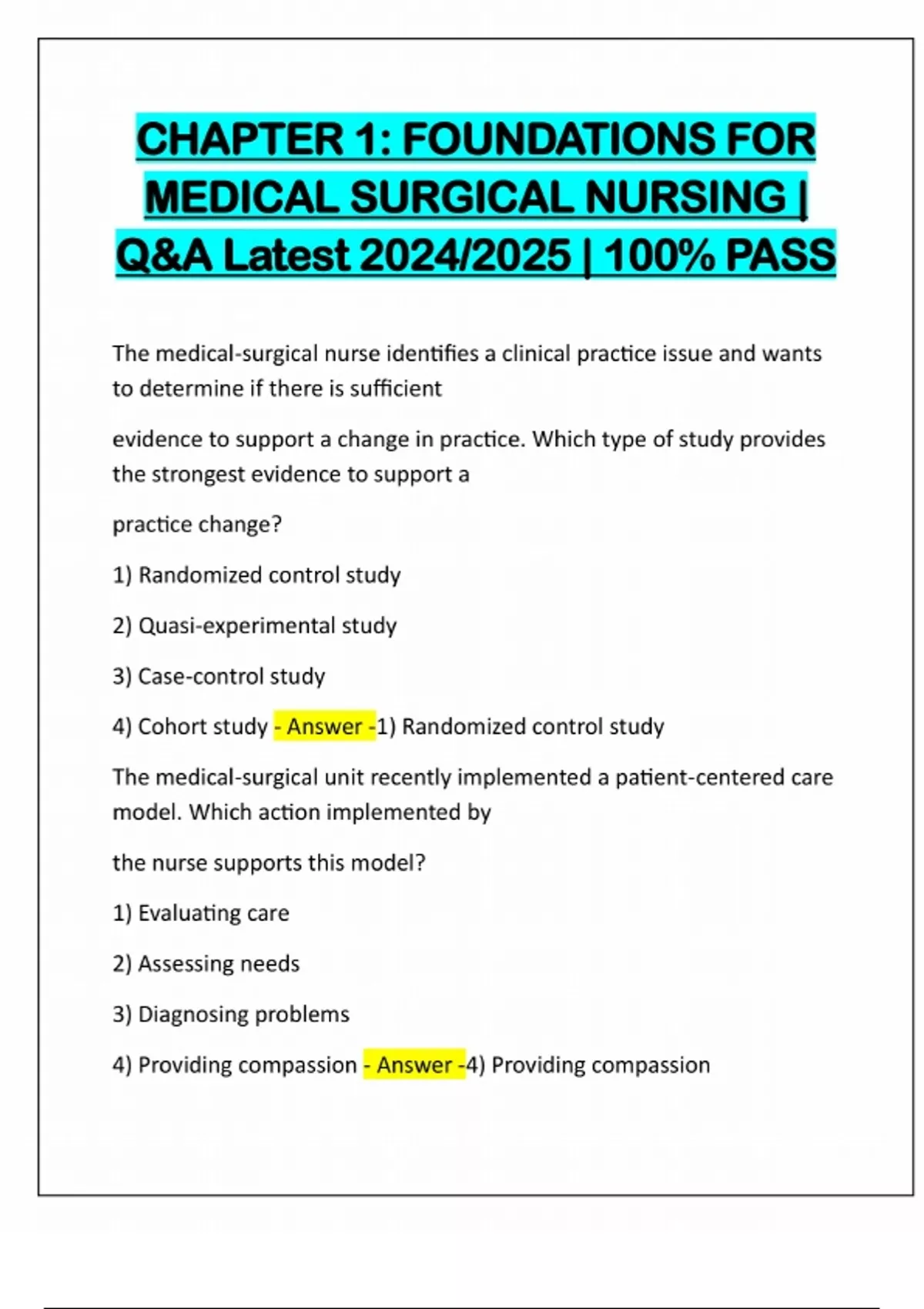 CHAPTER 1: FOUNDATIONS FOR MEDICAL SURGICAL NURSING | Q&A Latest 2024/ ...