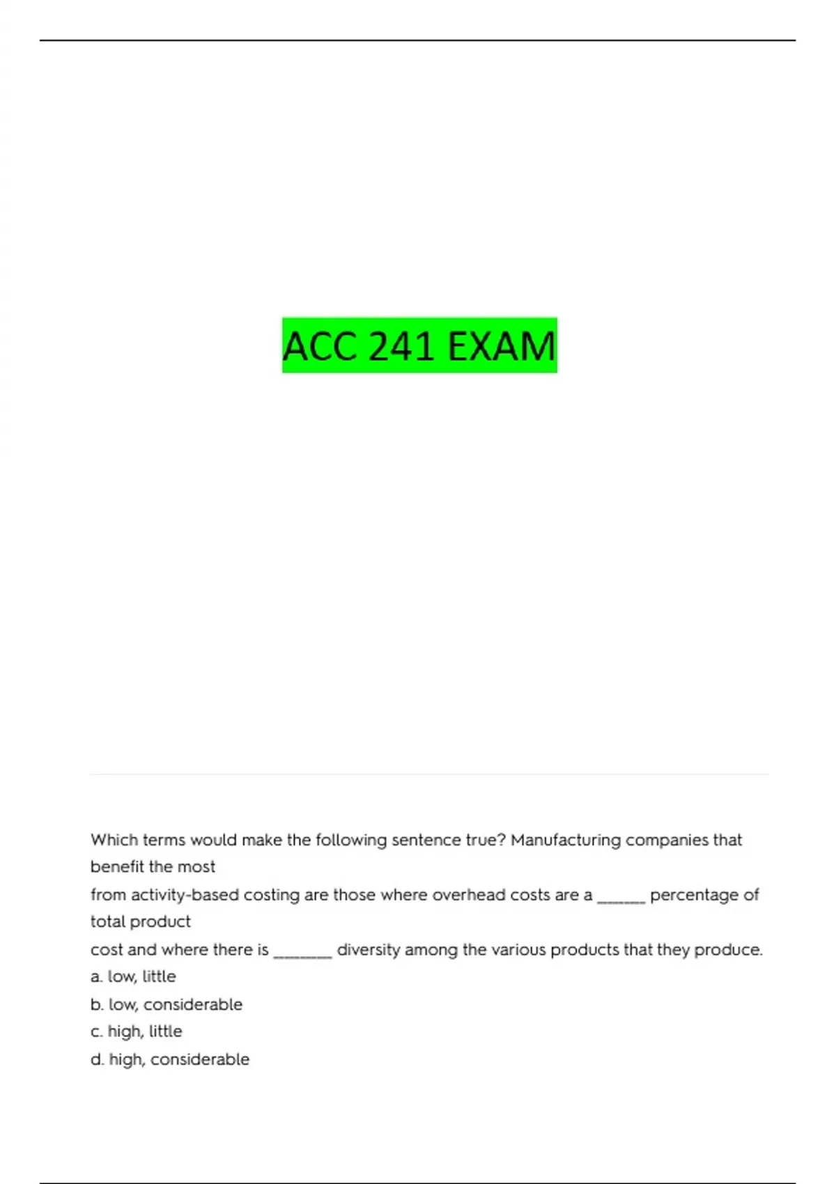 ACC 241 EXAM 1 ASU STUDY GUIDE QUESTIONS WITH 100% CORRECT ANSWERS ...