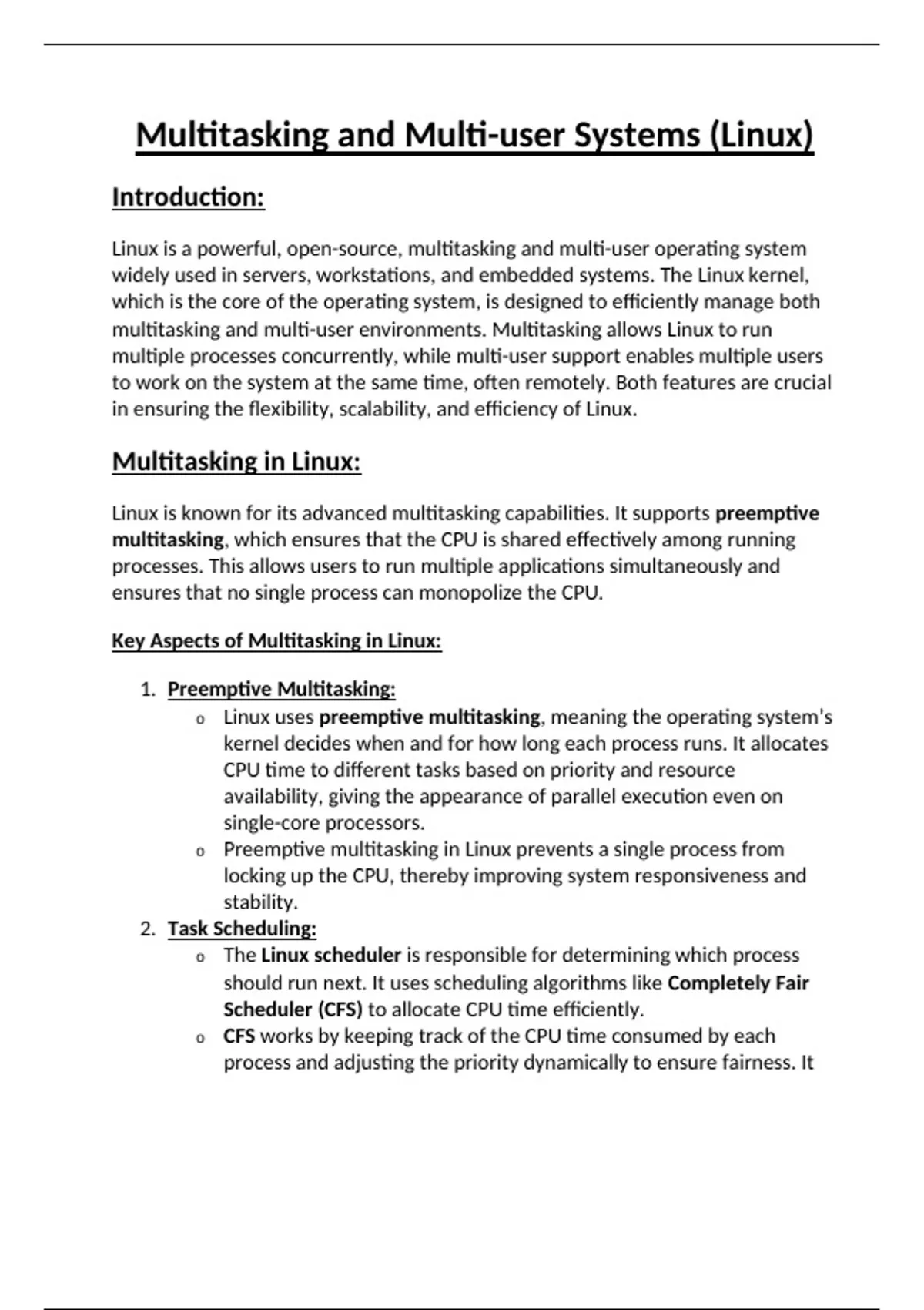 Multitasking and Multi-User Systems (Linux): Process and User ...
