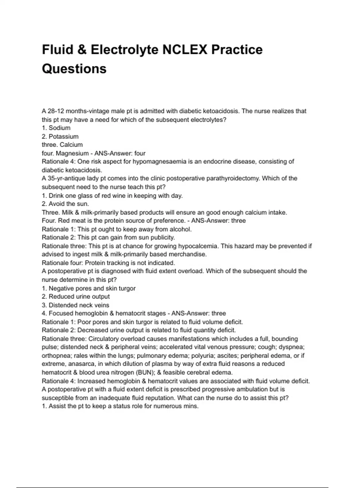 Fluid and Electrolytes NEWEST 2025/2026 ACTUAL EXAM COMPLETE QUESTIONS ...