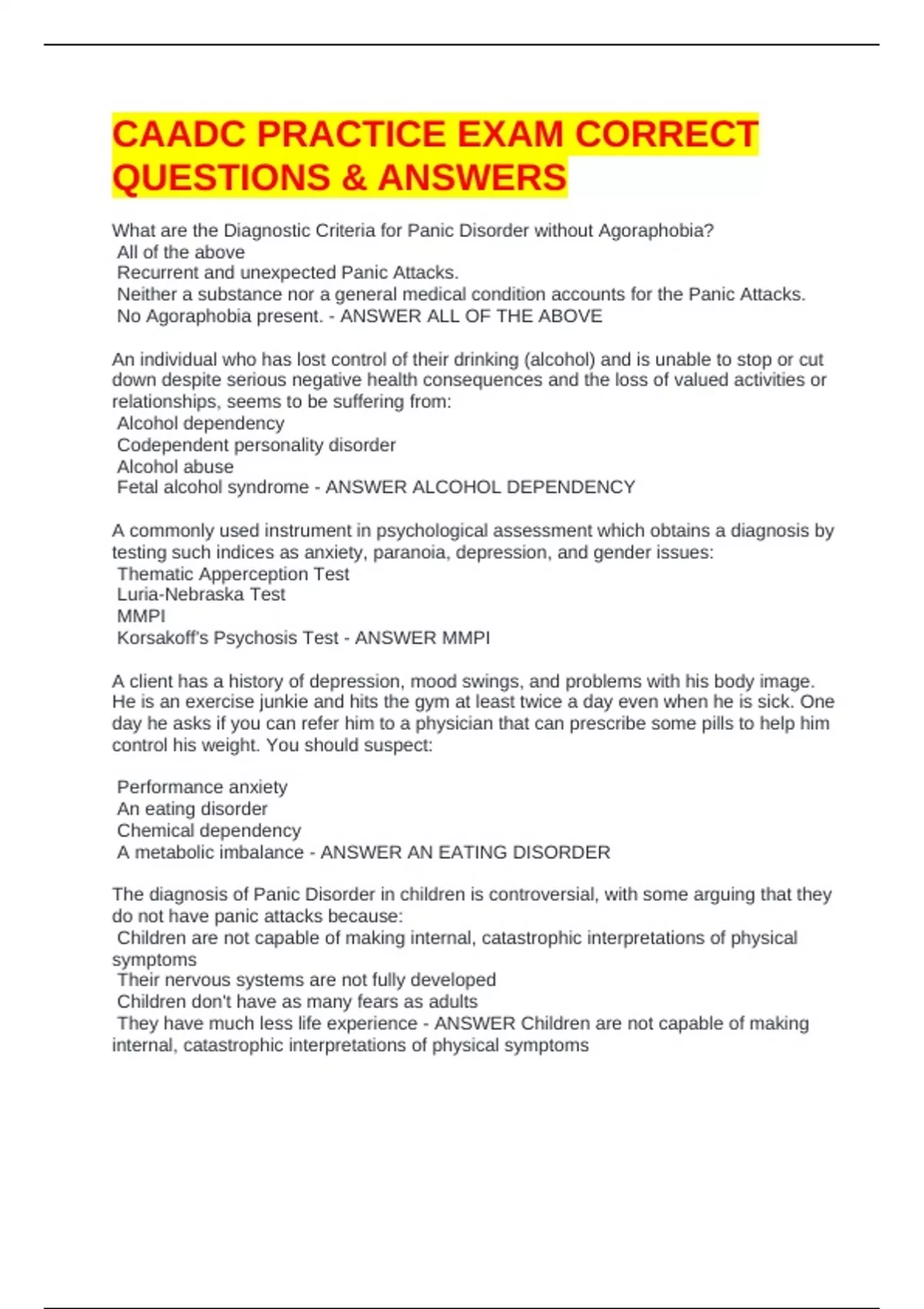 CAADC test Correct Questions & Solutions EXAM BUNDLE - Stuvia US