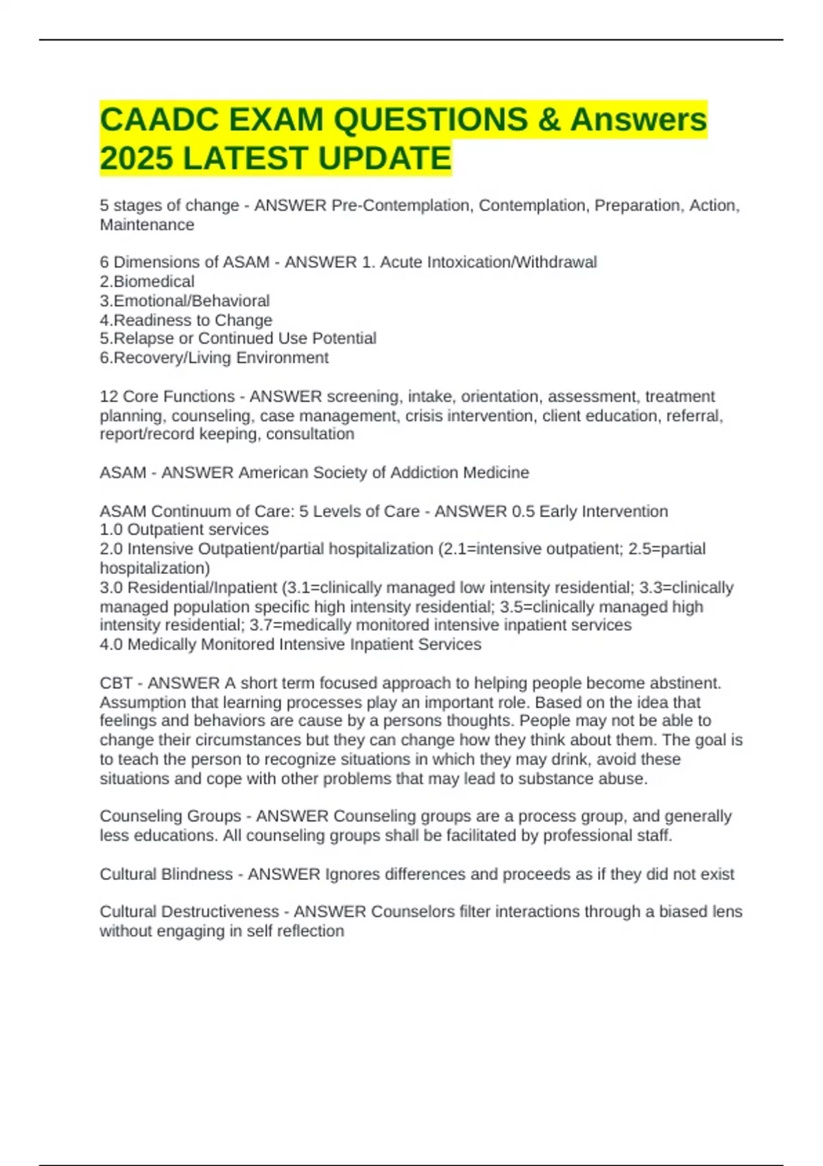 CAADC EXAM QUESTIONS & Answers 2025 LATEST UPDATE - CAADC - Stuvia US