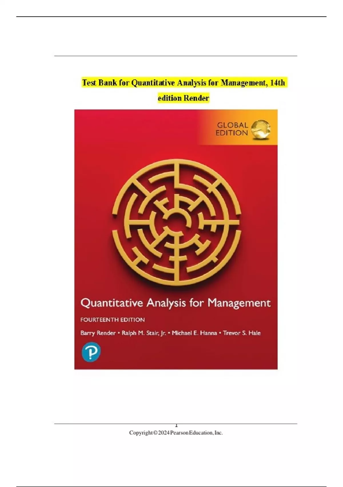 Test Bank for Quantitative Analysis for Management, 14th edition By ...