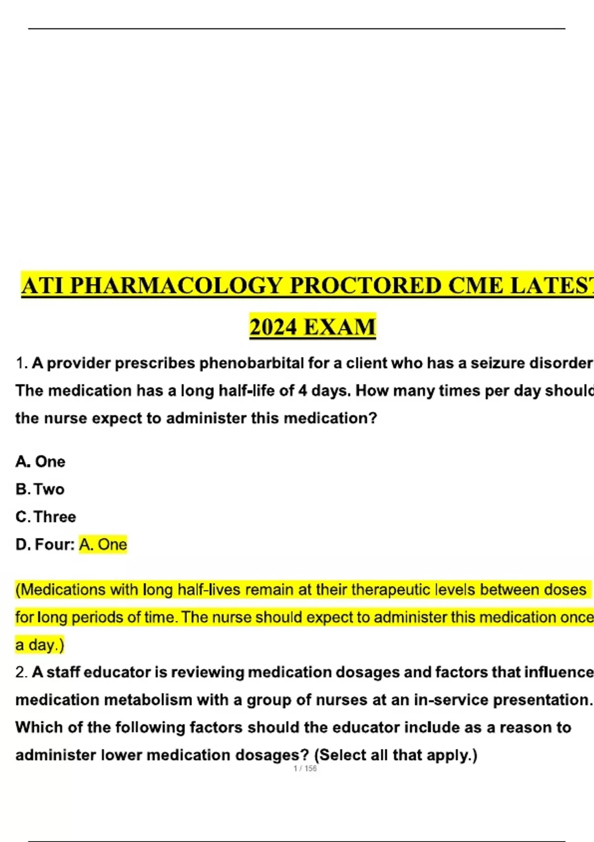 2024 ATI Pharmacology Proctored CME – Modified questions and answer ...