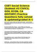 CSET Social Science &lpar;Subtest -3 CIVICS&comma; GOV&comma; ECON&comma; CA HISTORY&rpar; Practice Questions fully solved