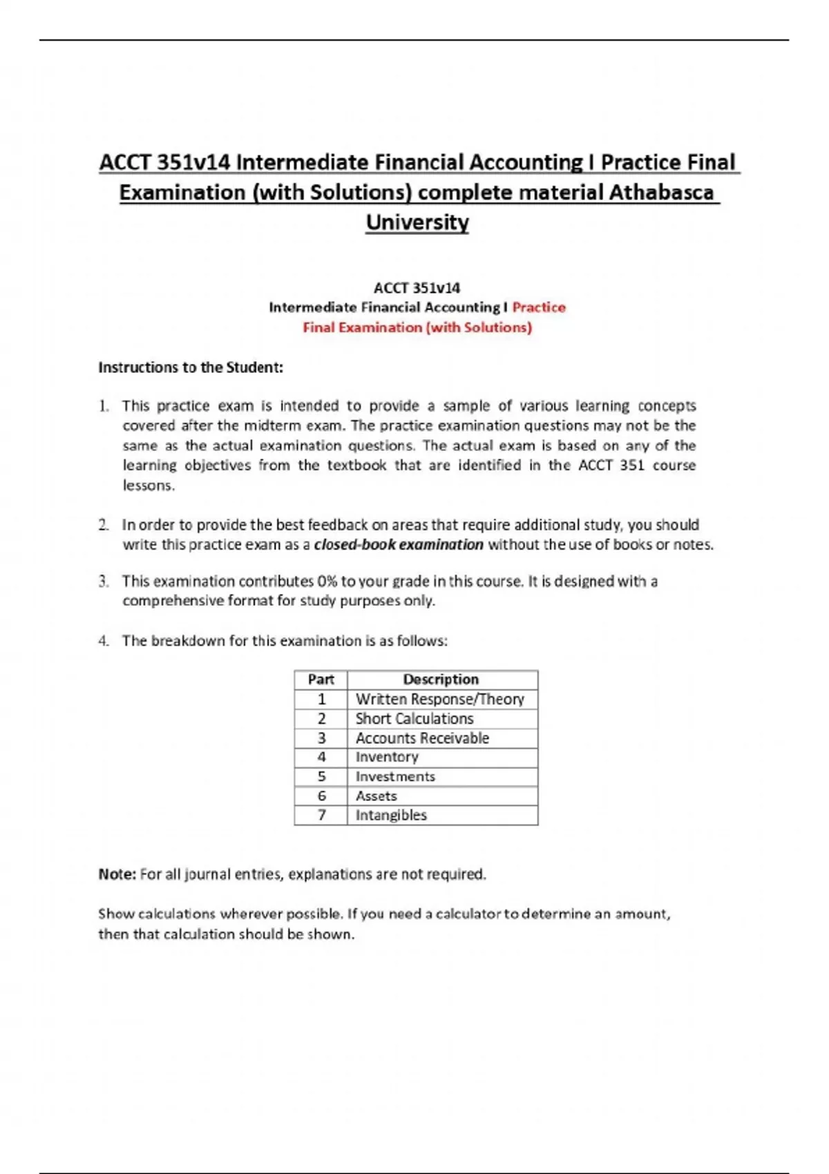 ACCT 351v14 Intermediate Financial Accounting I Practice Final ...