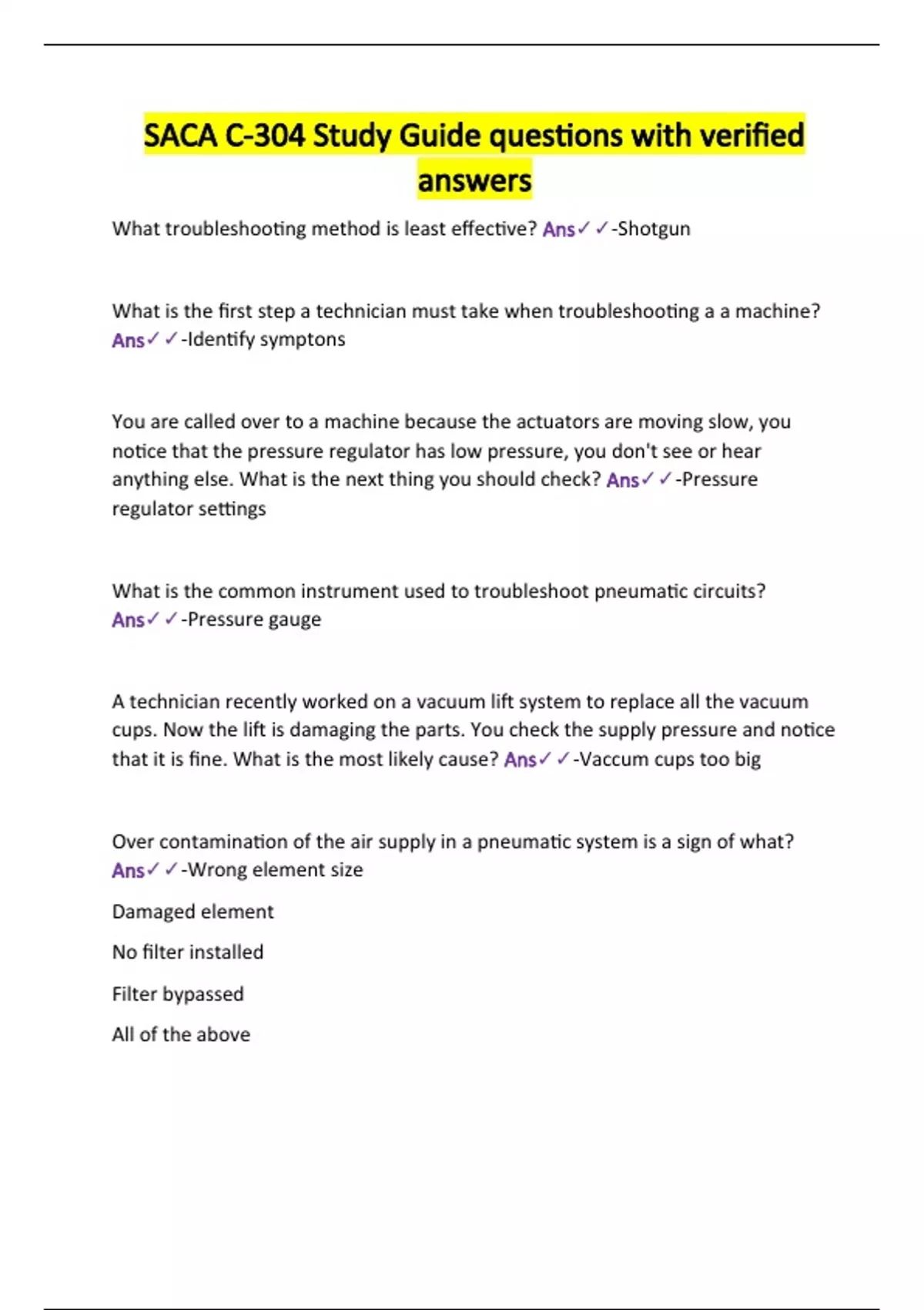 SACA C-304 Study Guide questions with verified answers - Saca - Stuvia US