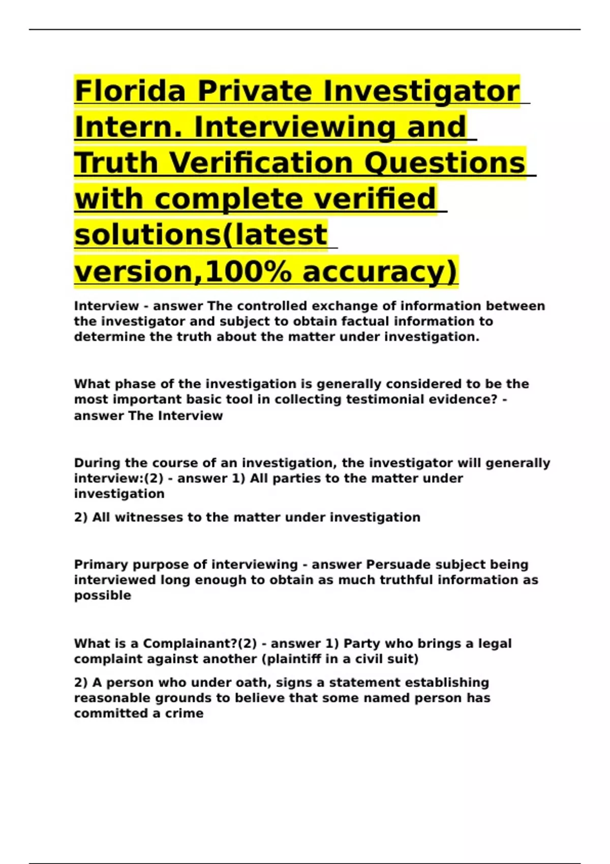 Florida Private Investigator Intern. Interviewing and Truth ...