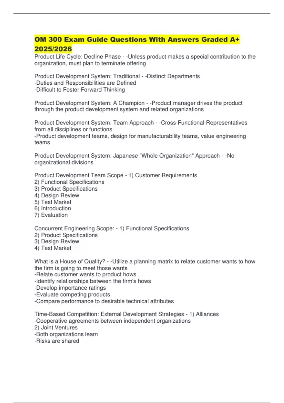OM 300 Exam Guide Questions With Answers Graded A+ 2025/2026 - OM 300 ...