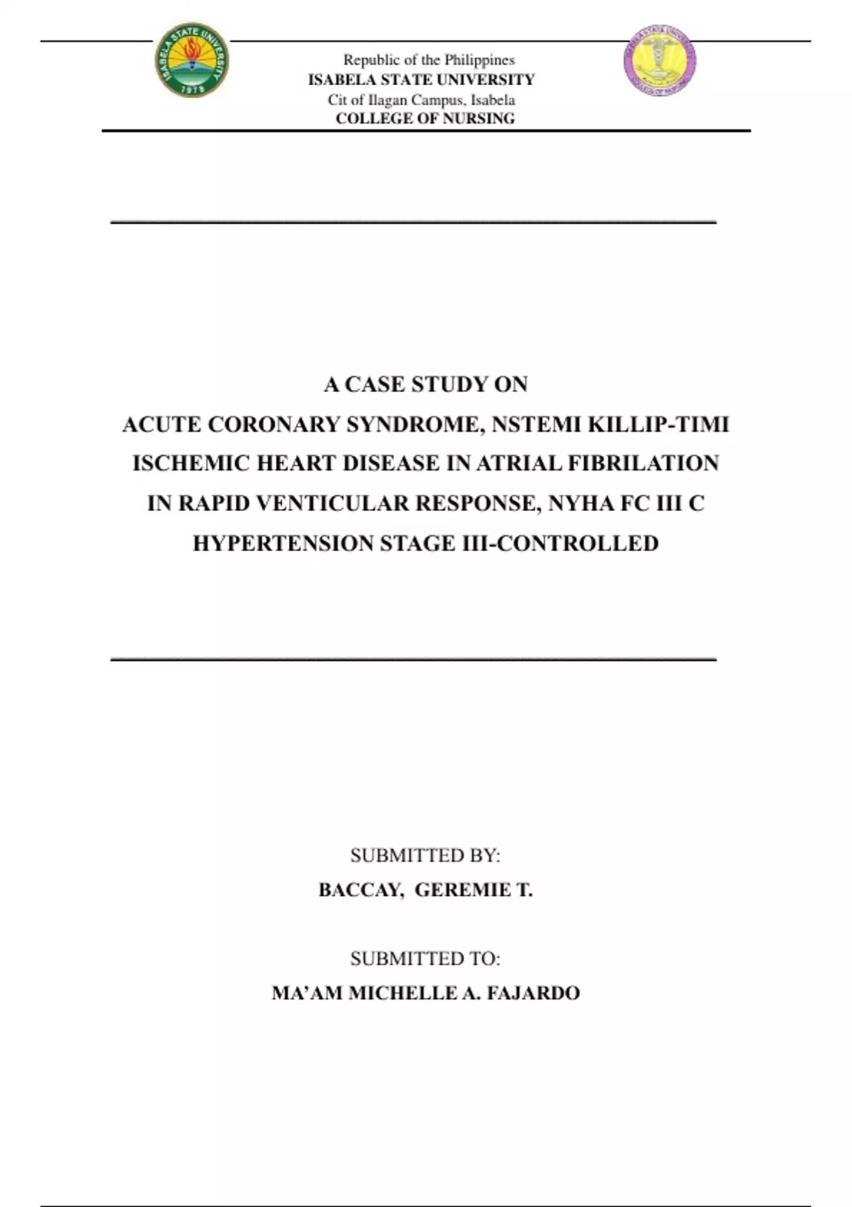 Case Study For Acute Coronary Syndrome - : Community/Public Health ...