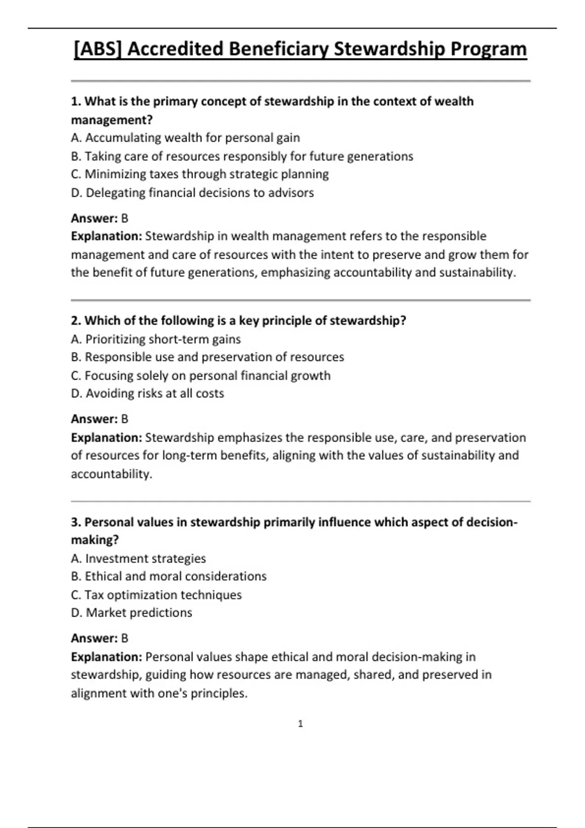 [ABS] Accredited Beneficiary Stewardship Program Practice Exam ...