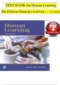 TEST BANK for Human Learning  8th Edition Ormrod&comma;CHAPTER 1 &ndash; 15 &lbrack;2025&rsqb;