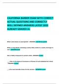 CALIFORNIA STATE BARBER EXAM &lpar;ACTUAL EXAM &rpar; WITH CORRECT ACTUAL QUESTIONS AND CORRECTLY WELL DEFINED ANSWERS LATEST 2025  ALREADY GRADED A&plus; 