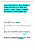 POST EXAM PRACTICE TEST EXAM WITH CORRECT ACTUAL QUESTIONS AND CORRECTLY WELL DEFINED ANSWERS LATEST 2025  ALREADY GRADED A&plus;   
