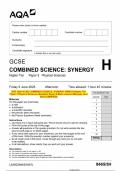 2023 AQA GCSE COMBINED SCIENCE&colon; SYNERGY 8465&sol;3H Higher Tier Paper 3 Physical Sciences Question Paper & Mark scheme &lpar;Merged&rpar; June 2023 &lbrack;VERIFIED&rsqb;